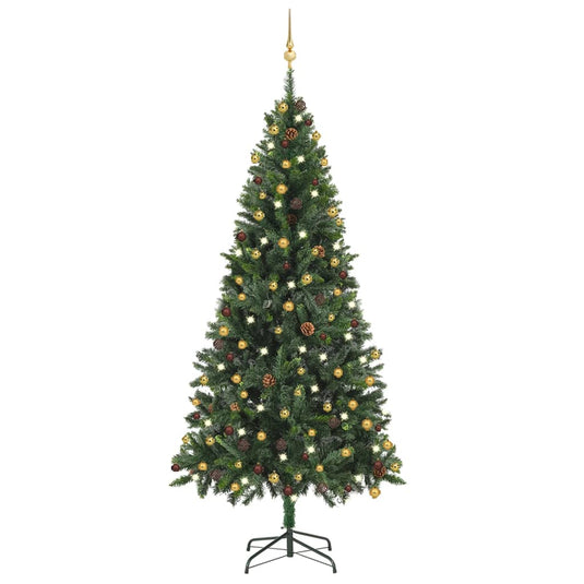 Vidaxl kunstkerstboom met verlichting en kerstballen 210 cm groen
