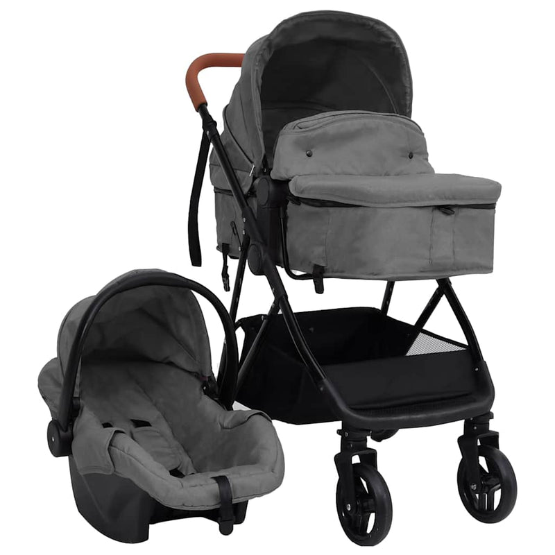 Afbeelding laden in galerijviewer, Vidaxl kinderwagen 3-in-1 staal lichtgrijs en zwart
