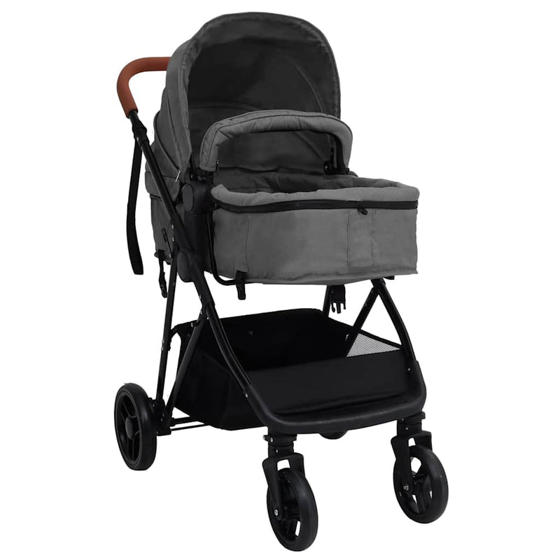Afbeelding laden in galerijviewer, Vidaxl kinderwagen 3-in-1 staal lichtgrijs en zwart
