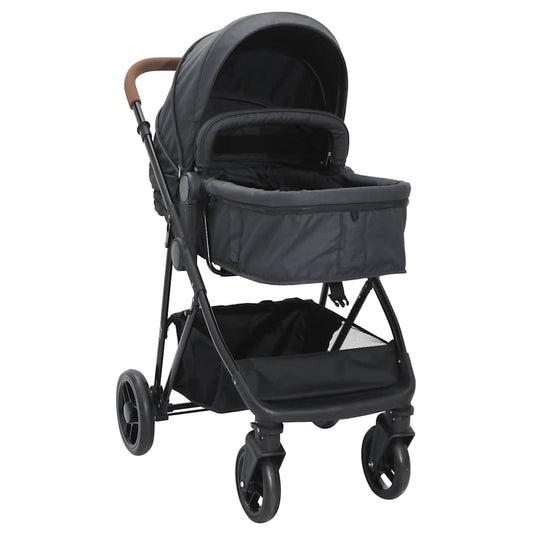 Vidaxl kinderwagen 2-in-1 staal antracietkleurig en zwart