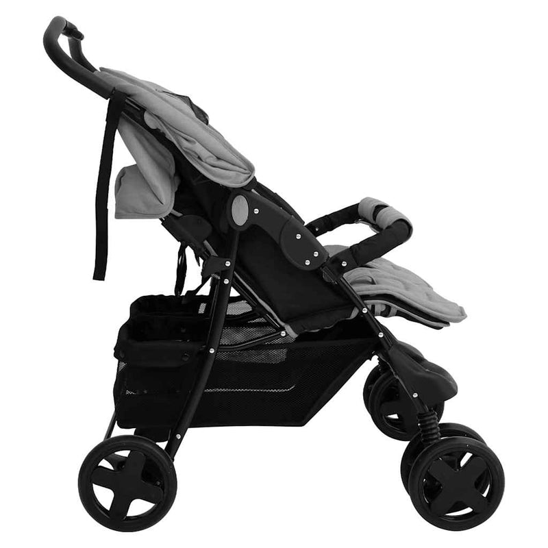 Afbeelding laden in galerijviewer, Vidaxl tweelingkinderwagen staal lichtgrijs

