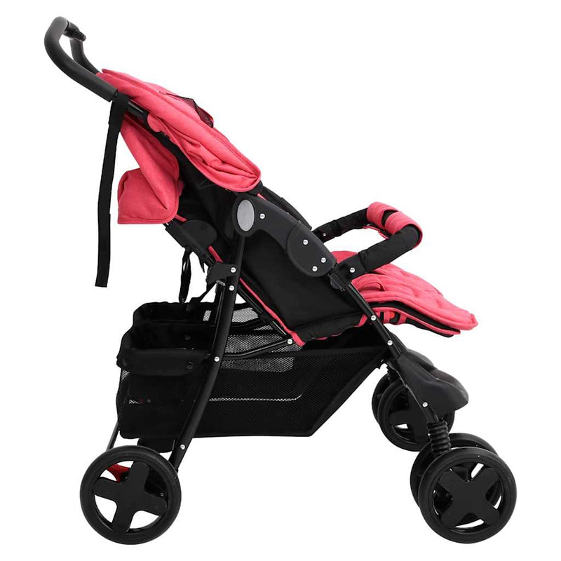 Afbeelding laden in galerijviewer, Vidaxl tweelingkinderwagen staal rood
