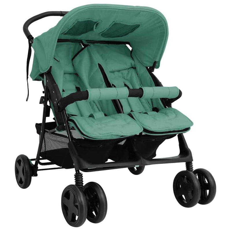 Afbeelding laden in galerijviewer, Vidaxl tweelingkinderwagen staal groen
