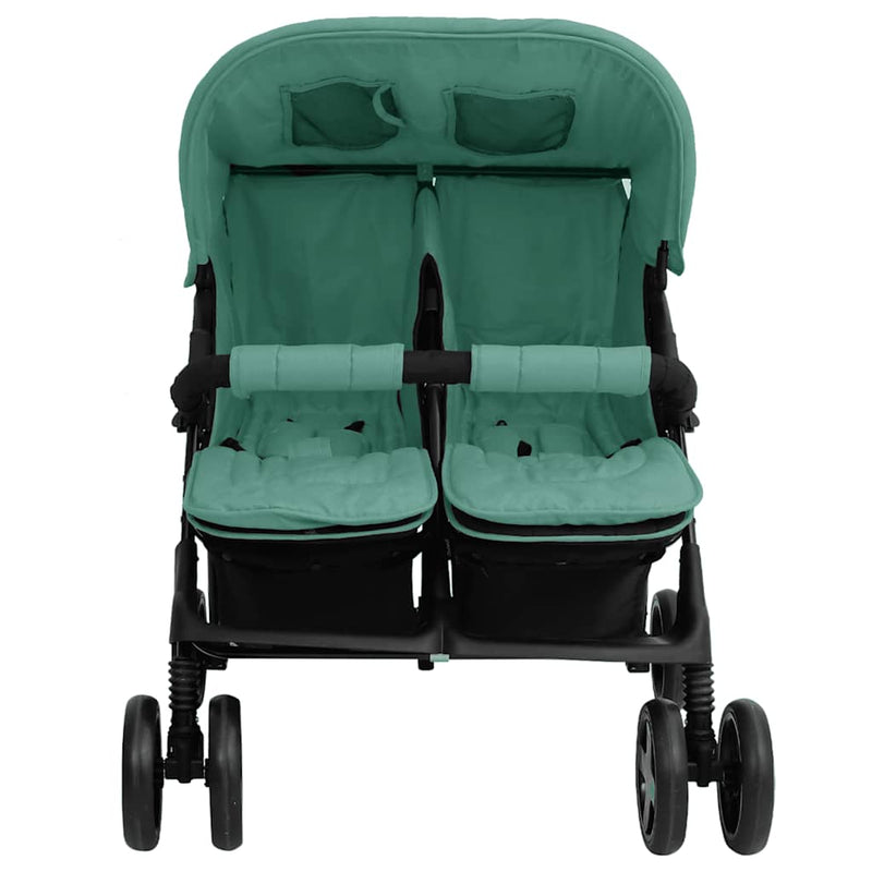 Afbeelding laden in galerijviewer, Vidaxl tweelingkinderwagen staal groen

