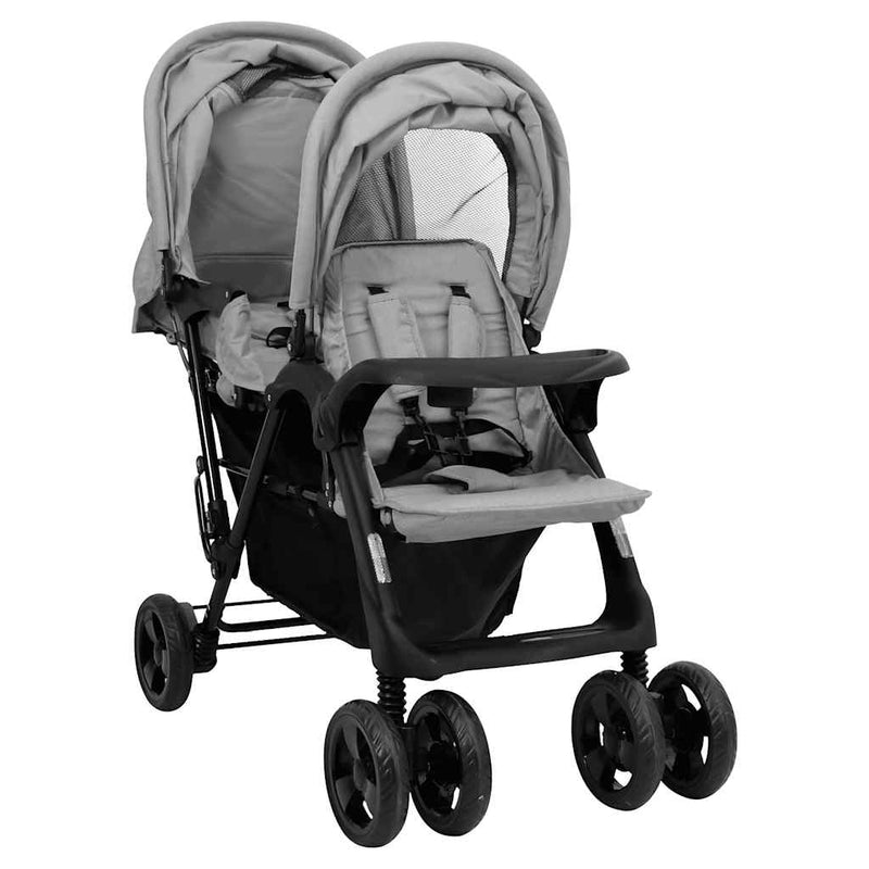 Afbeelding laden in galerijviewer, Vidaxl tweelingkinderwagen tandem staal lichtgrijs
