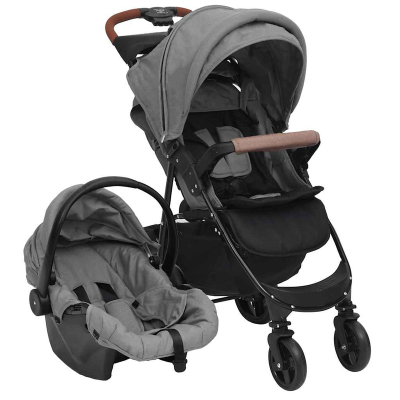 Afbeelding laden in galerijviewer, Vidaxl kinderwagen 3-in-1 staal lichtgrijs
