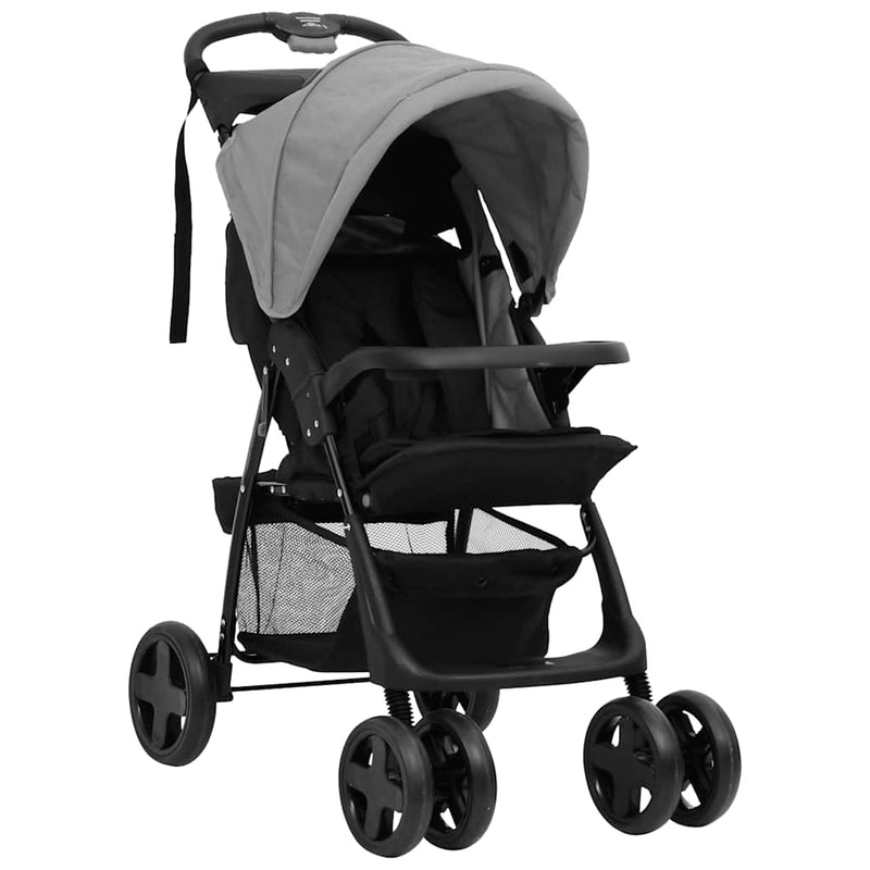 Afbeelding laden in galerijviewer, Vidaxl kinderwagen 2-in-1 staal lichtgrijs en zwart
