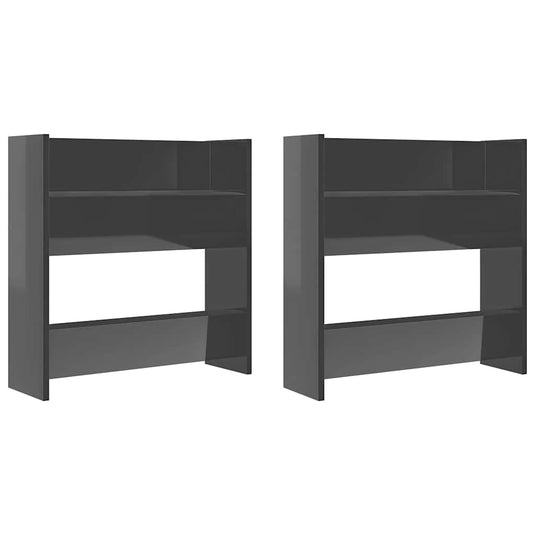 Vidaxl wandschoenenkasten 2 st 60x18x60 cm hout hoogglans grijs