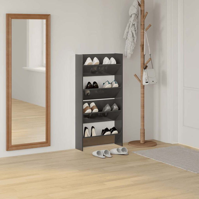 Afbeelding laden in galerijviewer, Vidaxl wandschoenenkasten 2 st 60x18x60 cm hout hoogglans grijs
