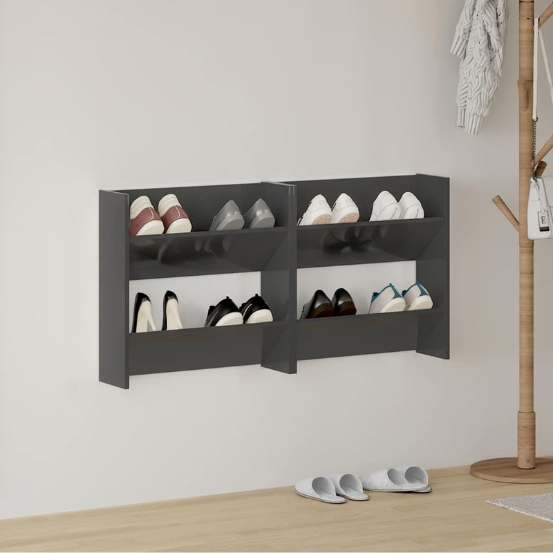 Afbeelding laden in galerijviewer, Vidaxl wandschoenenkasten 2 st 60x18x60 cm hout hoogglans grijs
