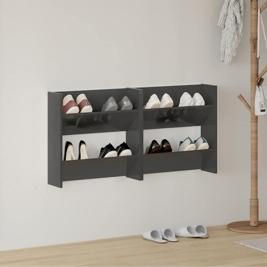 Vidaxl wandschoenenkasten 2 st 60x18x60 cm hout hoogglans grijs