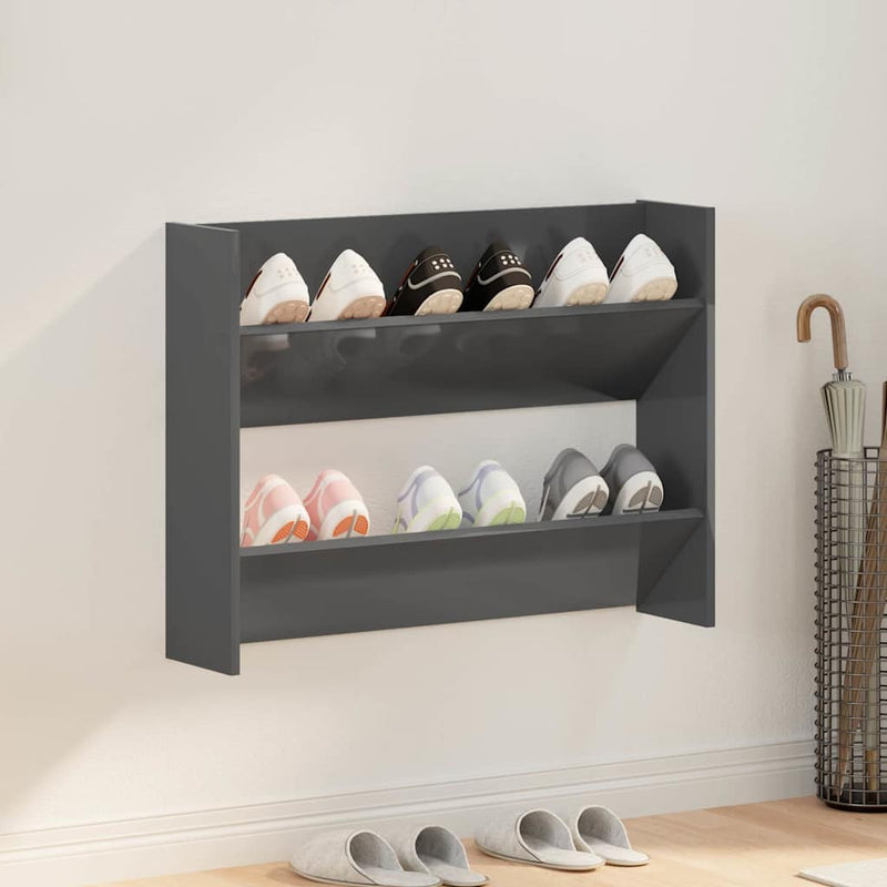 Afbeelding laden in galerijviewer, Vidaxl wandschoenenkast 80x18x60 cm bewerkt hout hoogglans grijs
