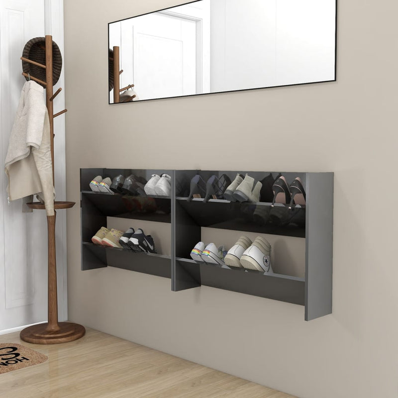 Afbeelding laden in galerijviewer, Vidaxl wandschoenenkasten 2 st 80x18x60 cm hout hoogglans grijs
