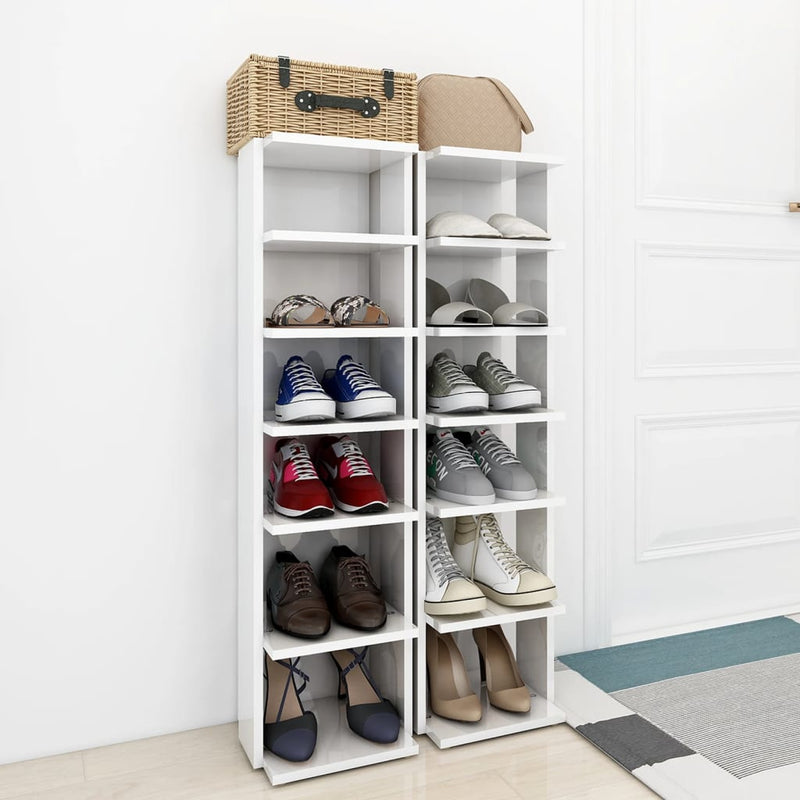 Afbeelding laden in galerijviewer, Vidaxl schoenenkasten 2 st 27,5x27x102 cm hoogglans wit
