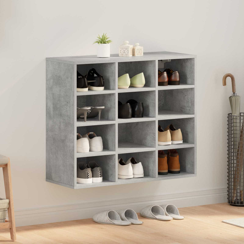 Afbeelding laden in galerijviewer, Vidaxl schoenenkast betongrijs 77,5 x 30 x 67 cm bewerkt hout
