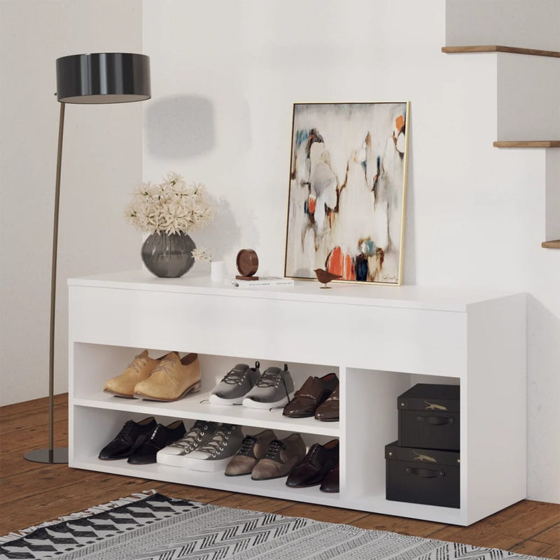 Afbeelding laden in galerijviewer, Vidaxl schoenenbank 105x30x45 cm bewerkt hout wit
