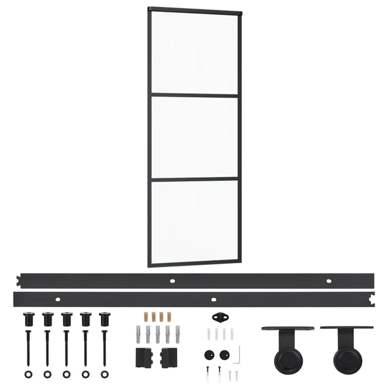 Afbeelding laden in galerijviewer, Vidaxl schuifdeur met beslag 76x205 cm aluminium en esg-glas
