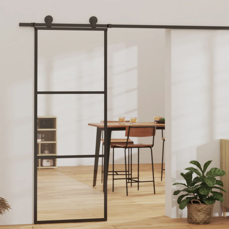 Afbeelding laden in galerijviewer, Vidaxl schuifdeur met beslag 76x205 cm aluminium en esg-glas
