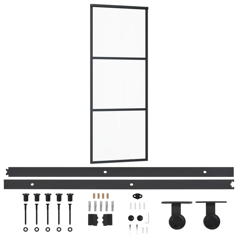 Afbeelding laden in galerijviewer, Vidaxl schuifdeur met beslag 76x205 cm aluminium en esg-glas
