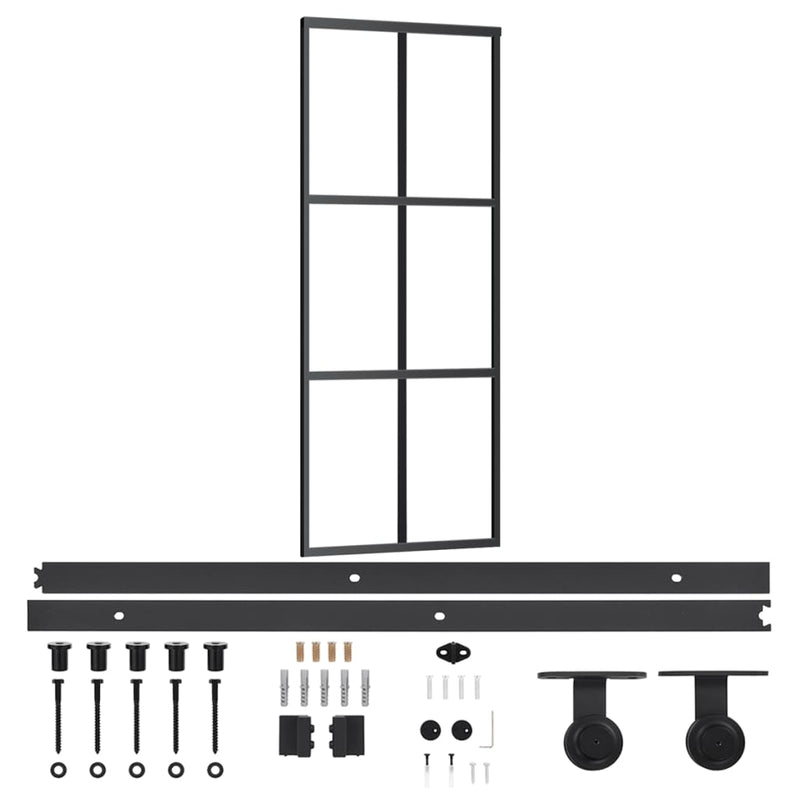 Afbeelding laden in galerijviewer, Vidaxl schuifdeur met beslag 76x205 cm aluminium en esg-glas
