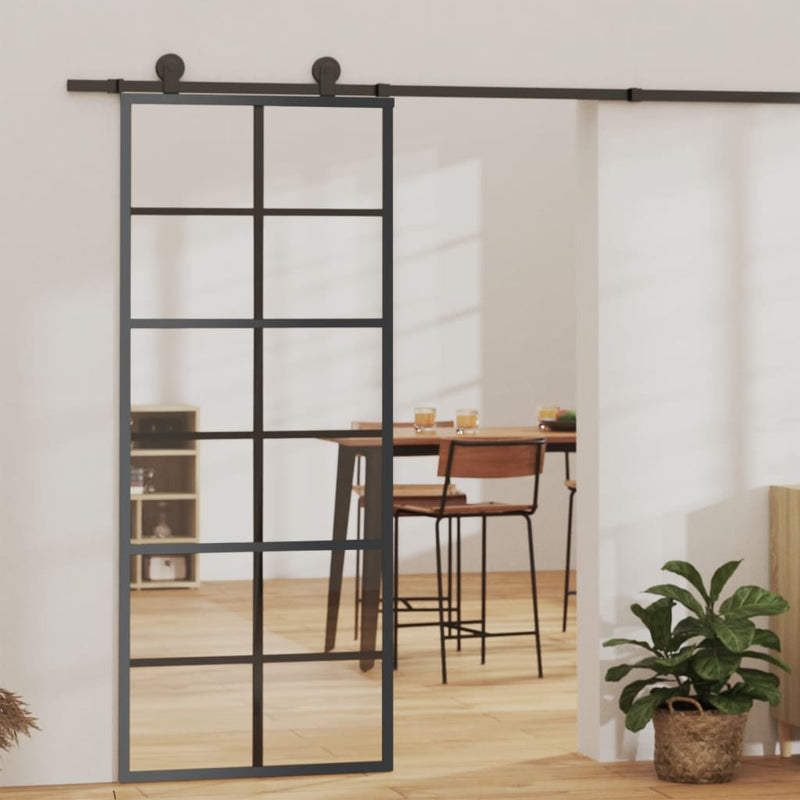 Afbeelding laden in galerijviewer, Vidaxl schuifdeur met beslag 76x205 cm aluminium en esg-glas
