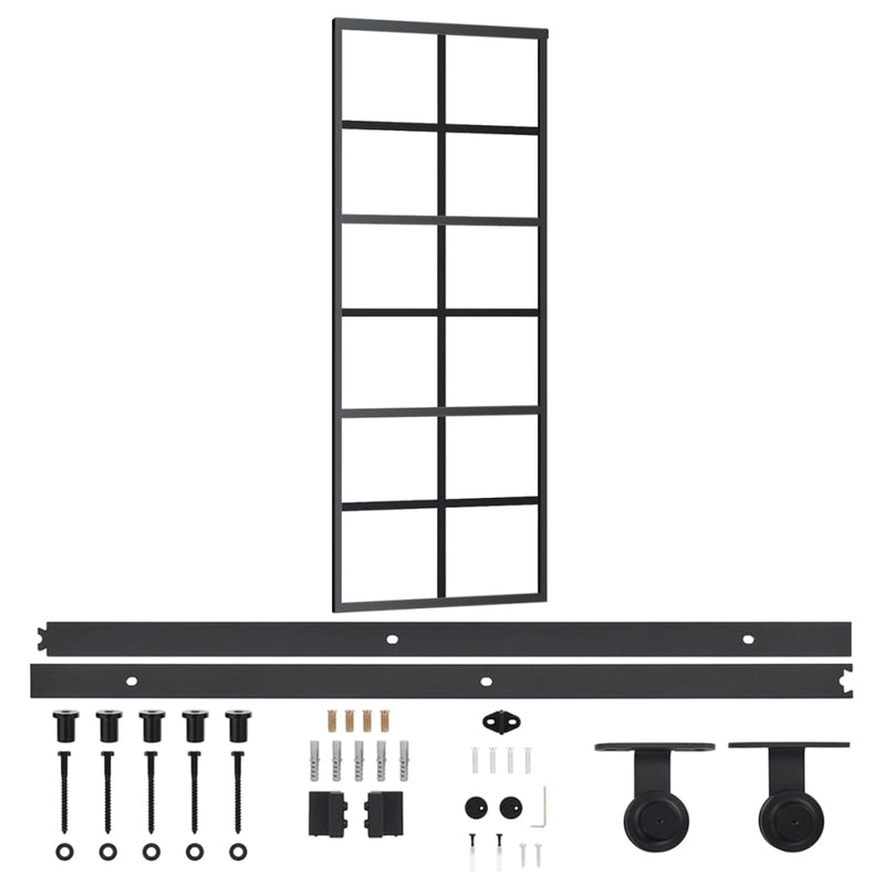 Afbeelding laden in galerijviewer, Vidaxl schuifdeur met beslag 76x205 cm aluminium en esg-glas
