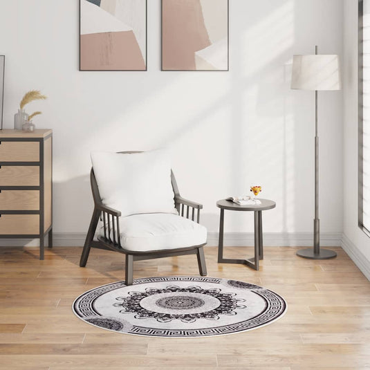 Vidaxl vloerkleed wasbaar anti-slip ø120 cm zwart en grijs