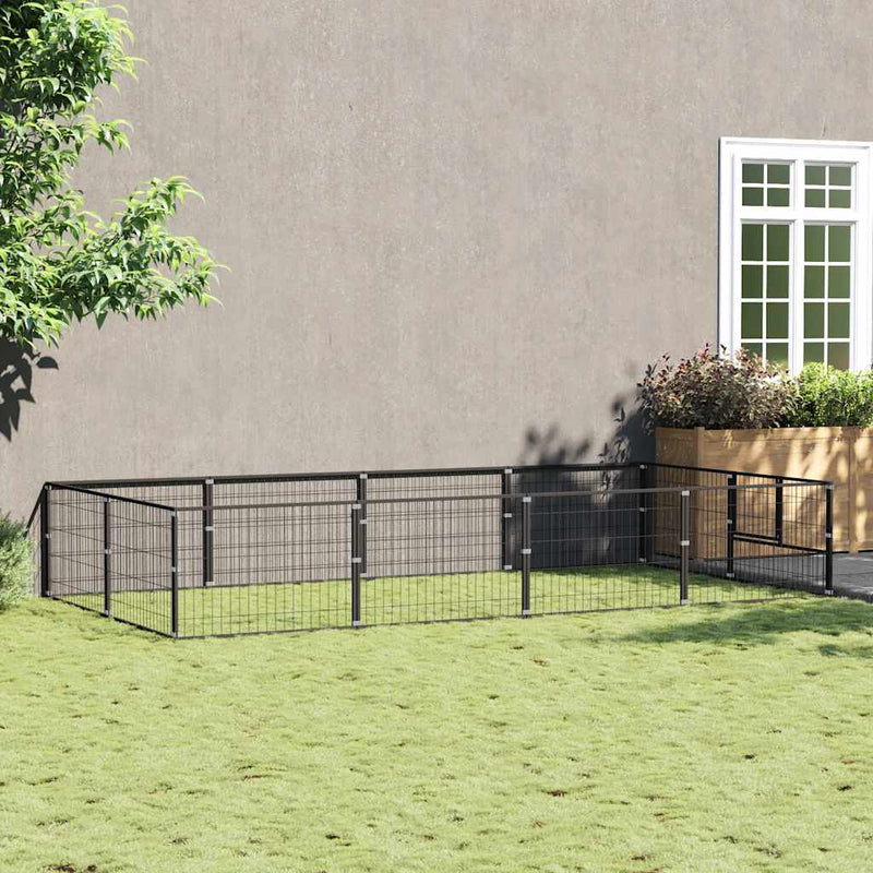 Afbeelding laden in galerijviewer, Vidaxl hondenkennel 8 m² staal zwart
