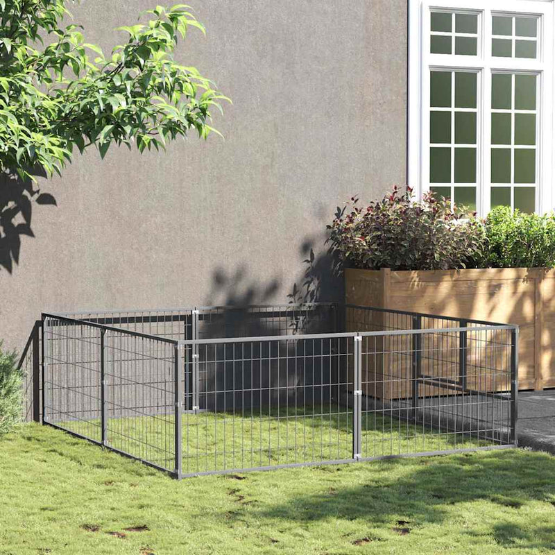 Afbeelding laden in galerijviewer, Vidaxl hondenkennel 4 m² staal zilverkleurig
