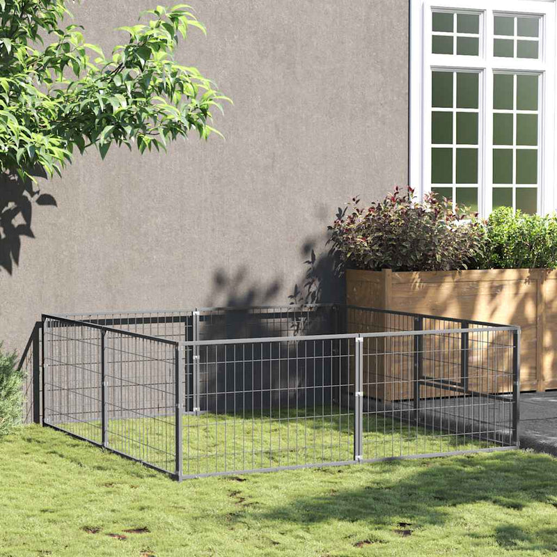 Afbeelding laden in galerijviewer, Vidaxl hondenkennel 4 m² staal zilverkleurig
