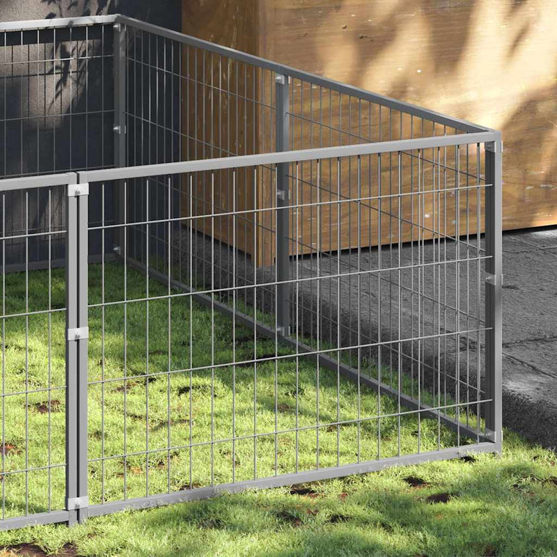 Afbeelding laden in galerijviewer, Vidaxl hondenkennel 8 m² staal zilverkleurig
