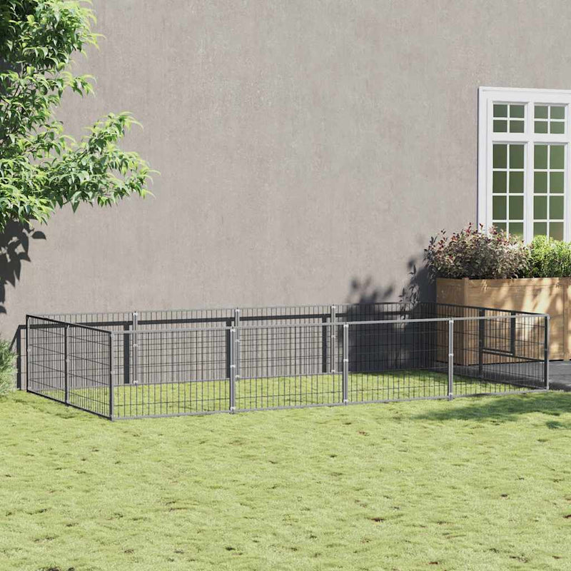 Afbeelding laden in galerijviewer, Vidaxl hondenkennel 8 m² staal zilverkleurig
