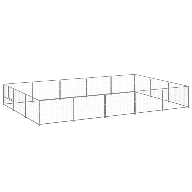 Afbeelding laden in galerijviewer, VidaXL Hondenkennel 15 m² staal zilverkleurig
