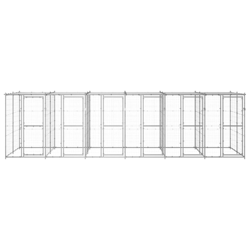 Afbeelding laden in galerijviewer, VidaXL Hondenkennel met dak 14,52 m² gegalvaniseerd staal
