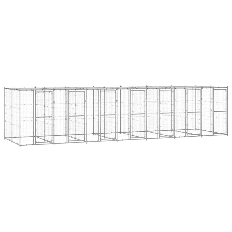 Afbeelding laden in galerijviewer, VidaXL Hondenkennel met dak 16,94 m² gegalvaniseerd staal
