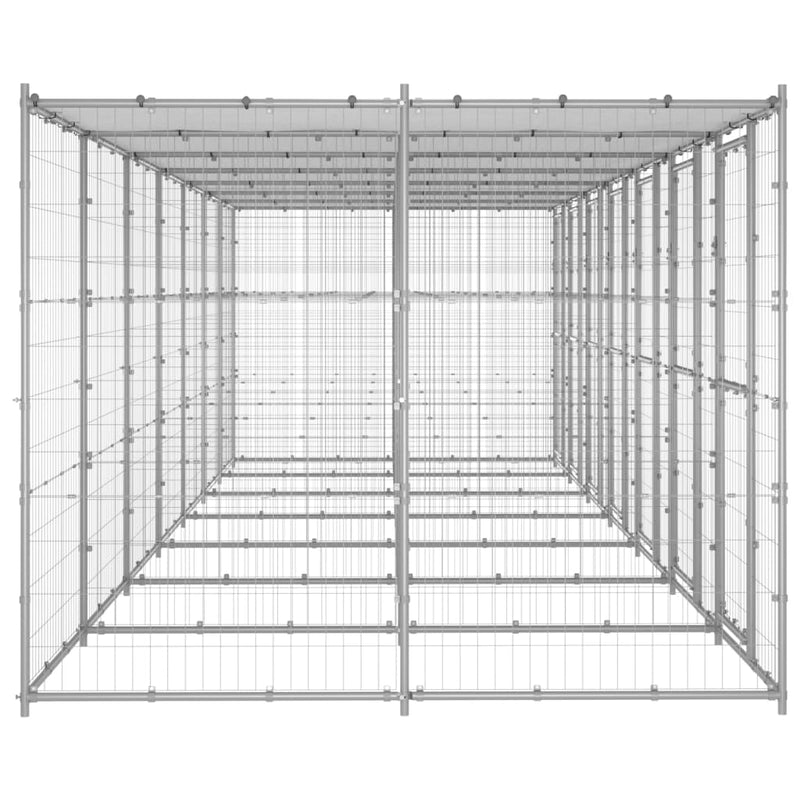 Afbeelding laden in galerijviewer, VidaXL Hondenkennel met dak 16,94 m² gegalvaniseerd staal
