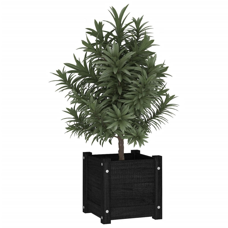 Afbeelding laden in galerijviewer, Vidaxl plantenbakken 2 st 31x31x31 cm massief grenenhout zwart
