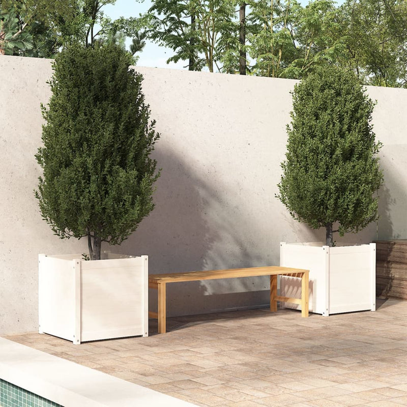 Afbeelding laden in galerijviewer, VidaXL Plantenbakken 2 st 60x60x60 cm massief grenenhout wit

