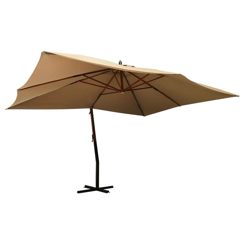 Afbeelding laden in galerijviewer, Vidaxl zweefparasol met houten paal 400x300 cm taupe
