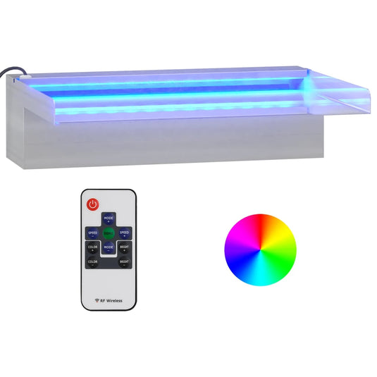 Vidaxl watervaloverlaat met rgb led's 30 cm roestvrij staal