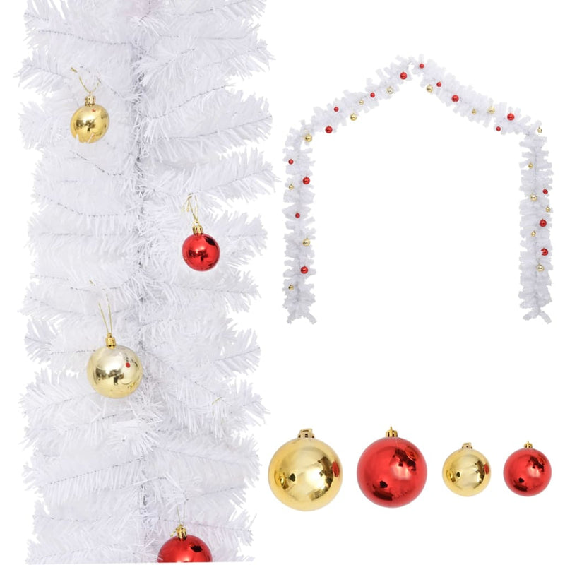 Afbeelding laden in galerijviewer, Vidaxl kerstslinger versierd met kerstballen 5 m wit
