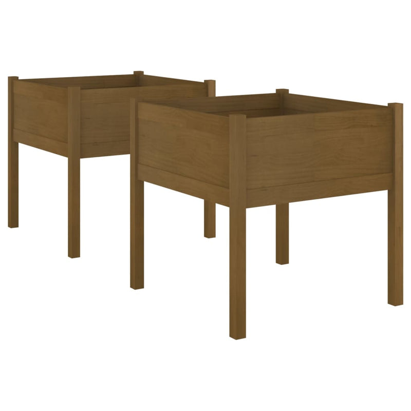 Afbeelding laden in galerijviewer, Vidaxl plantenbakken 2 st 70x70x70 cm massief grenenhout honingbruin
