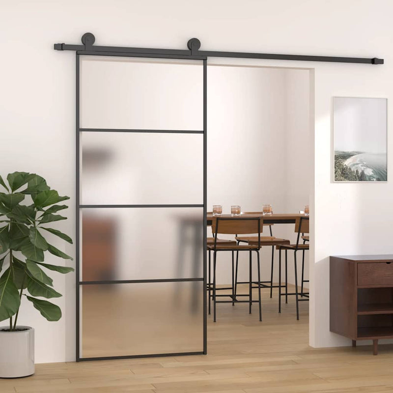 Afbeelding laden in galerijviewer, Vidaxl schuifdeur 90x205 cm mat esg-glas en aluminium zwart
