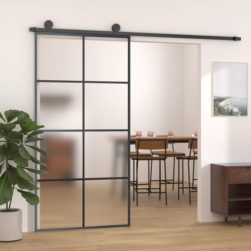 Afbeelding laden in galerijviewer, VidaXL Schuifdeur 102,5x205 cm mat ESG-glas en aluminium zwart
