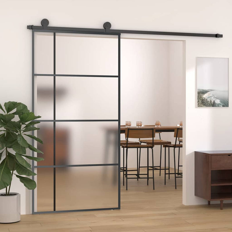 Afbeelding laden in galerijviewer, Vidaxl schuifdeur 102,5x205 cm mat esg-glas en aluminium zwart
