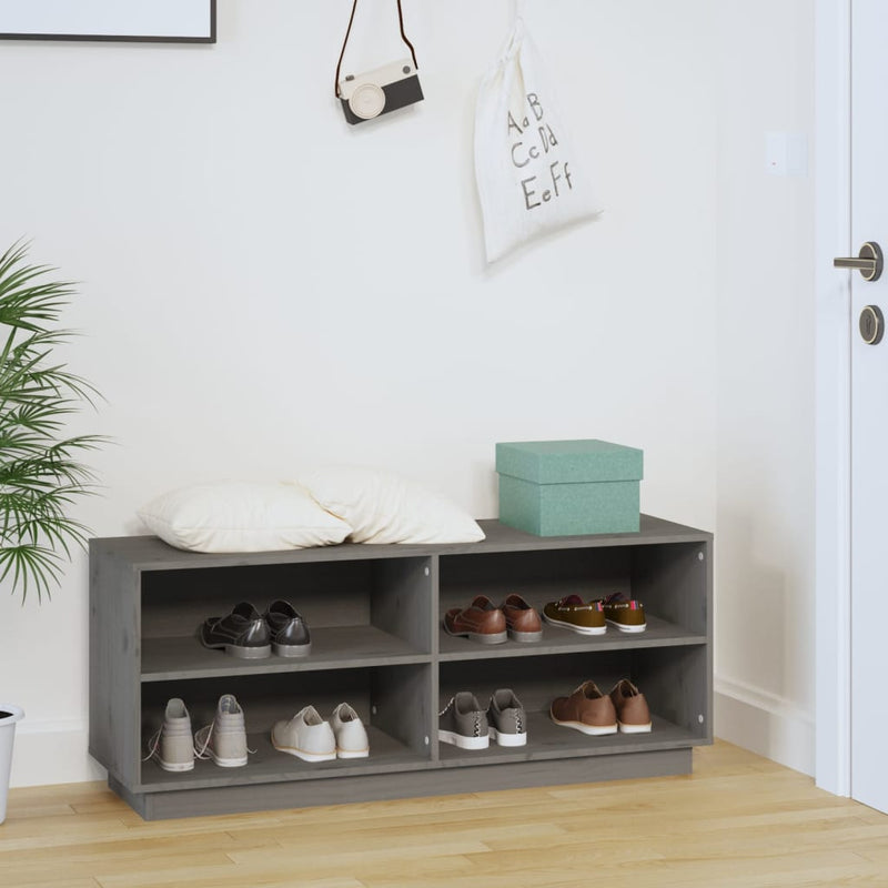 Afbeelding laden in galerijviewer, Vidaxl schoenenkast 110x34x45 cm massief grenenhout grijs
