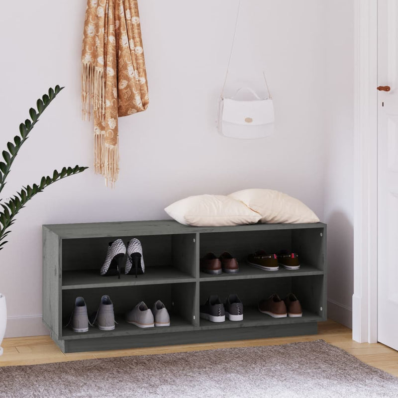 Afbeelding laden in galerijviewer, Vidaxl schoenenkast 110x34x45 cm massief grenenhout grijs
