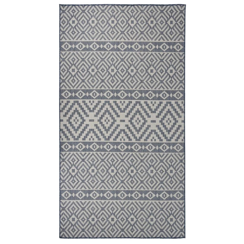 Afbeelding laden in galerijviewer, Vidaxl buitenkleed met patroon platgeweven 80x150 cm blauw
