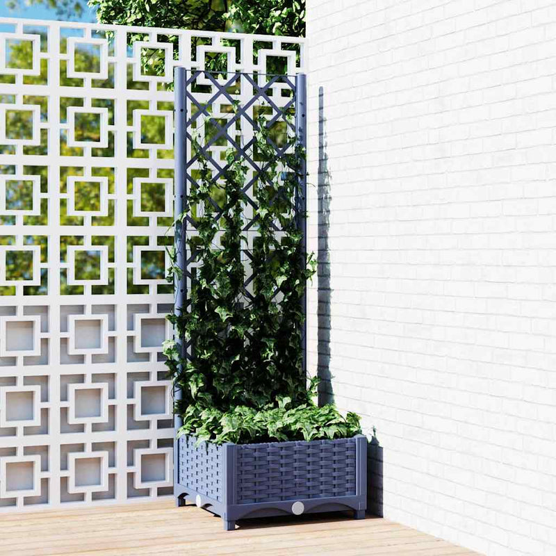 Afbeelding laden in galerijviewer, Vidaxl plantenbak met trellis blauwgrijs 40x40x121,5 cm pp
