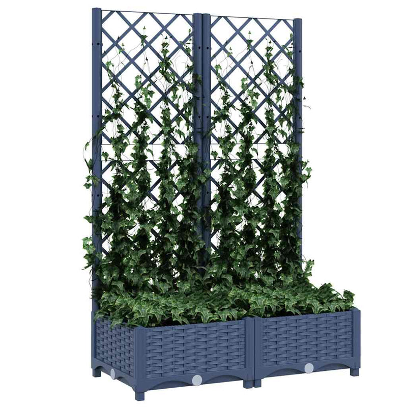 Afbeelding laden in galerijviewer, Vidaxl plantenbak met trellis blauwgrijs 80x40x121,5 cm pp
